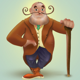 Казуальный персонаж старик с тростью