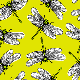 Seamless pattern for Shutterstock. Dragonflies on a bright background.