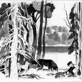 Разворот "Мальчик и две собаки"