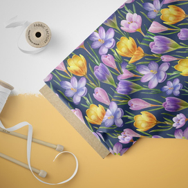 Бесшовный цветочный паттерн с крокусами