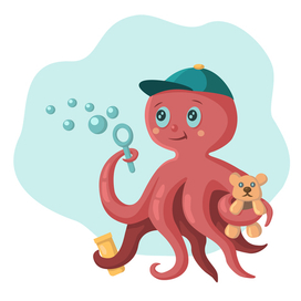 Детская иллюстрация с осьминогом