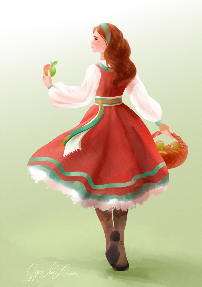 Девочка с яблоками