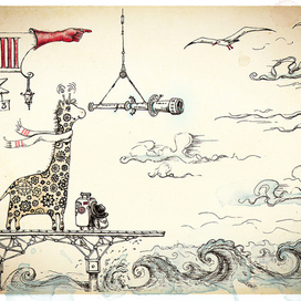 Жираф в ожидании у моря