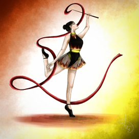 Кружась в танце с красной лентой 🌹