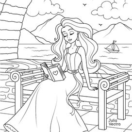 Страница из сборника раскрасок "Прекрасные принцессы" для издательства "Феникс"