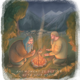 Джон и дядя в горах у костра