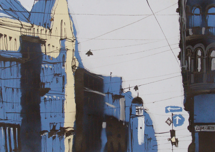 Прибалтийский альбом №2. Лист 11. Б., тушь, акриловый спрей, гуашь. 40х60