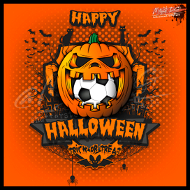 Иллюстрация на Хэллоуин. Тыква и футбольный мяч