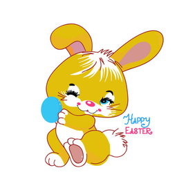 Зайчик держит в руках пасхальное яйцо