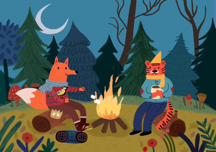 Тиг и лисенок на пикнике