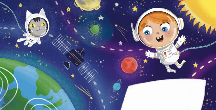 Разворот  для книжки картонки про космос для малышей 