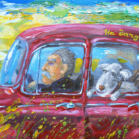 " На дачу!" картон, акрил, 20 Х 30, 2015