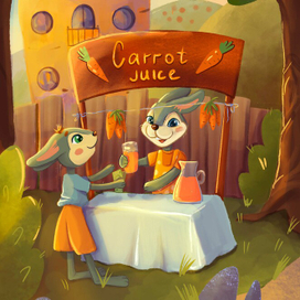 Кролик продает сок, чтобы собрать деньги папе на лечение