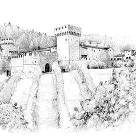 ЗАМОК. ВИНОГРАДНИКИ. ИТАЛИЯ.