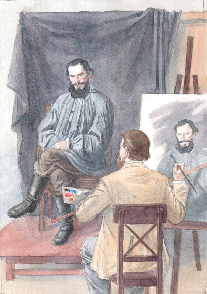 И.Н Крамской пишет портрет Л.Н. Толстого