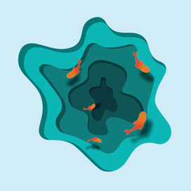 Рыбки в пруду бумага