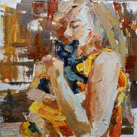 Девочка с черным котенком