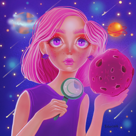 Иллюстрация для открытки «Космическая девочка»