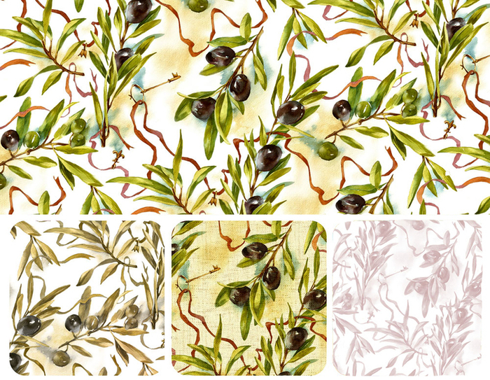Акварельный паттерн "Оливки" - варианты
