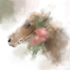 Лошадь в технике акварель