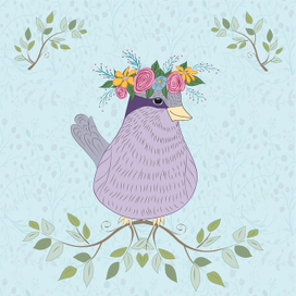 Милая птичка с венком на голове