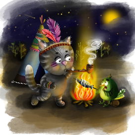 Кот-индеец Джо и птичка Авокадо