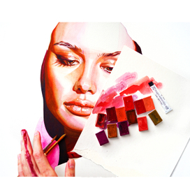 Розовый портрет, акварель, 2017.