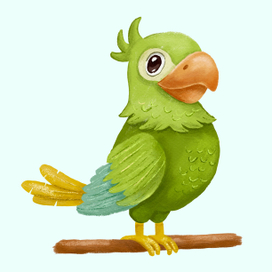Забавный зеленый попугай 