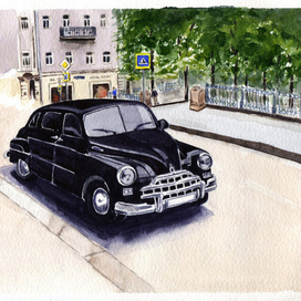 Ретро на Патриарших. Москва. Иллюстрация для открытки