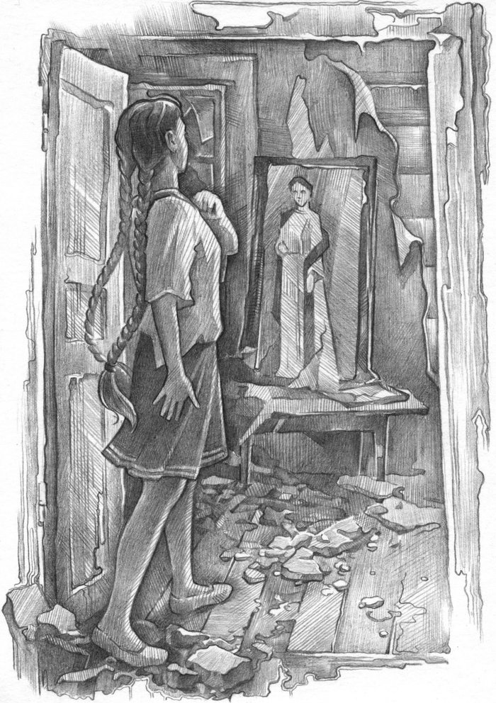 Динка перед портретом Катри