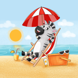 Зебра на пляже