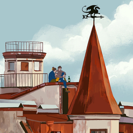 Сидя на красивом холме