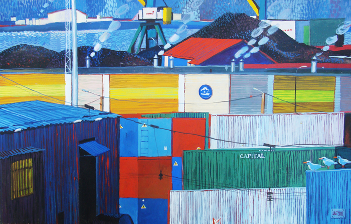 Весна в мурманском порту - 2. 2015. к., темпера. 50х75