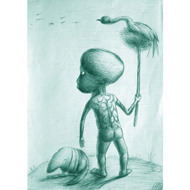 негр хочет помочь птице