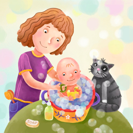 Мама моет малыша