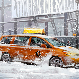 Snowfall in New York City in the evening