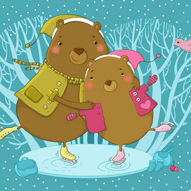 Открытка. Зимние мишки