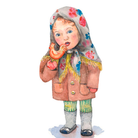 Девочка с петушком на палочке