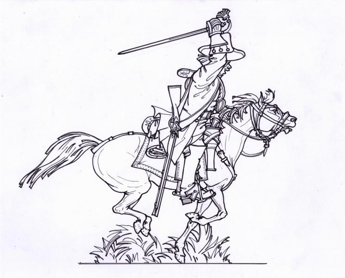 Бумажные солдатики. Драгун с палашом в положении "Руби"