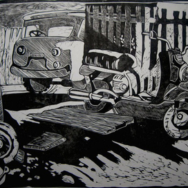 Композиция с УАЗиком и мотоциклом