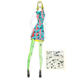 Дизайнерский эскиз платья с принтом