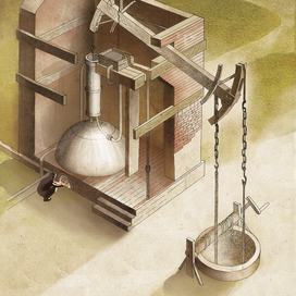 начало XVIII века, паровой двигатель 