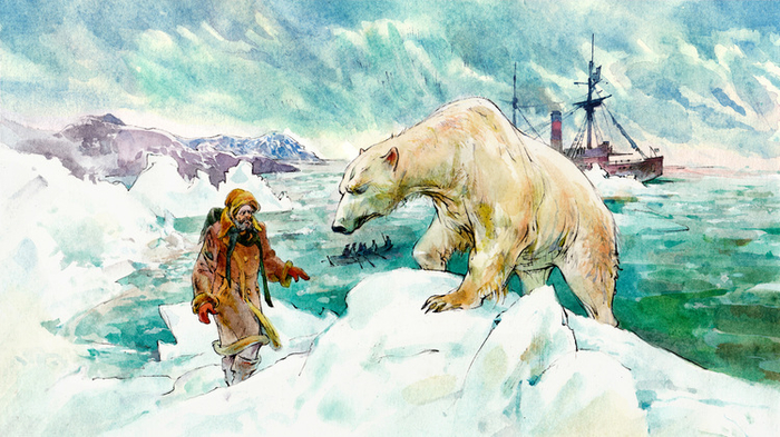 Рождество в северных льдах. Доктор и медведь.