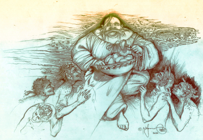 Sketch illustration to Nikolai Gogol novel "The Night Before Christmas." 