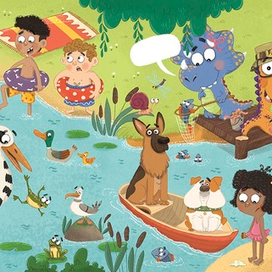 Иллюстрация к книге Olivia Haas "Opposites with a Dinosaur"