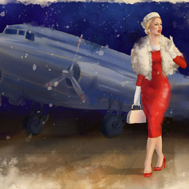 Девушка на аэродроме. Зима