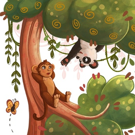 Знакомство панды и обезьянки