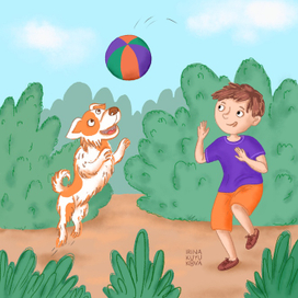 Игра в мяч с собакой