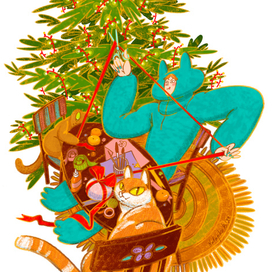 Кошки и их Женщина-кошка готовятся к Новому году