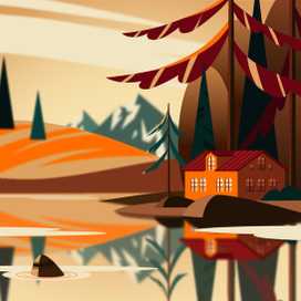 Дом у воды осенью